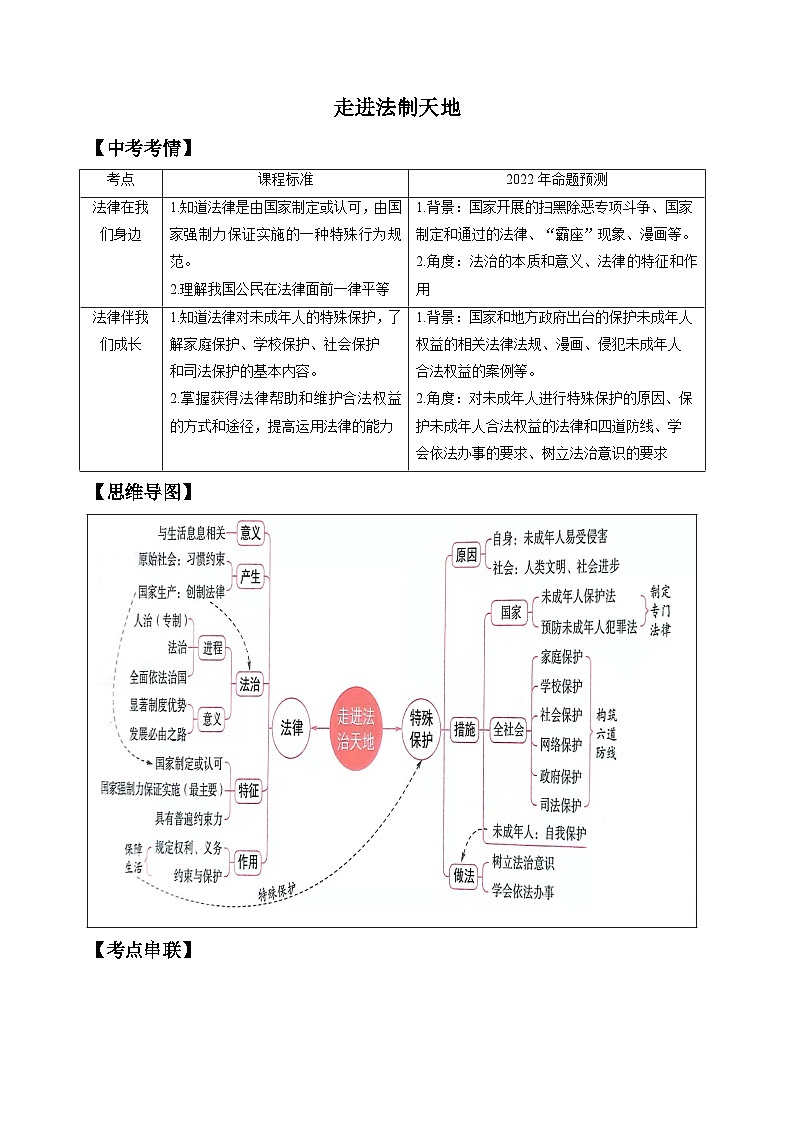 中考道德与法治一轮复习导学案:走进法治天地01