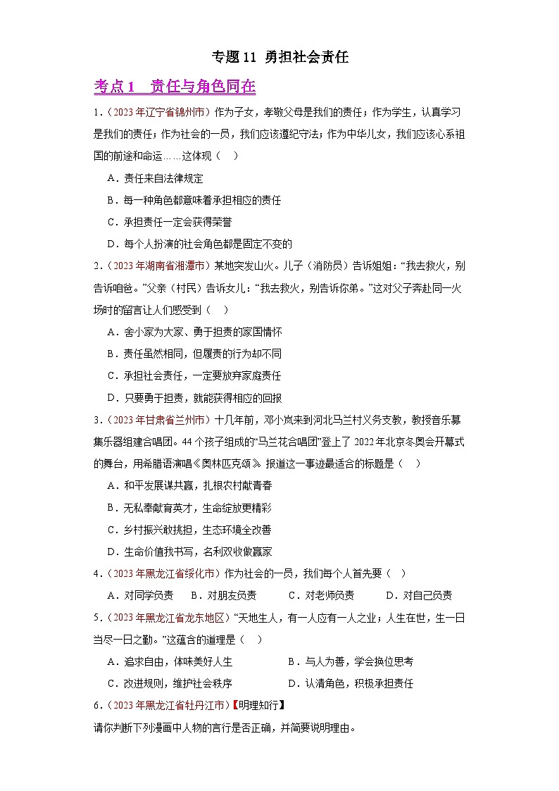 专题11 勇担社会责任(原卷版)第1页
