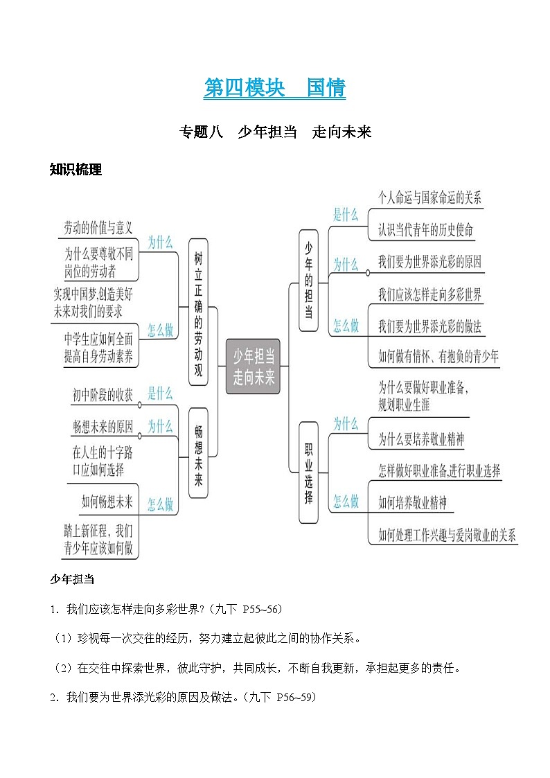 中考道德与法治二轮专题复习知识梳理与检测专题八 少年担当 走向未来(含解析)第1页