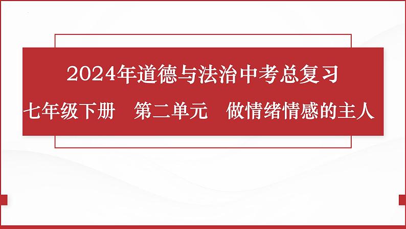 七年级下册第二单元 做情绪情感的主人 复习课件 -2024年中考道德与法治一轮复习第1页