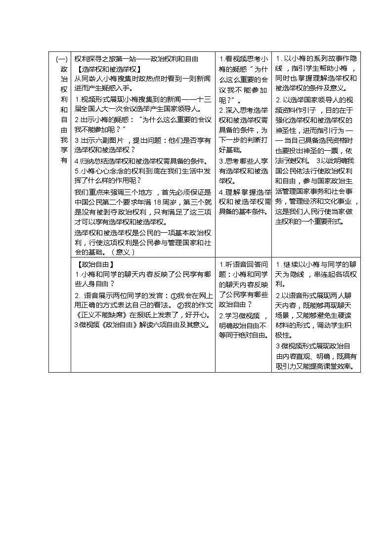 3.1 公民基本权利 教案-2023-2024学年统编版道德与法治八年级下册(表格式)03
