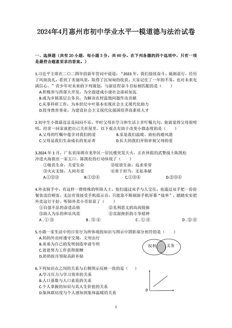 广东省惠州市惠阳区2024年4月初中学业水平一模道德与法治试卷01