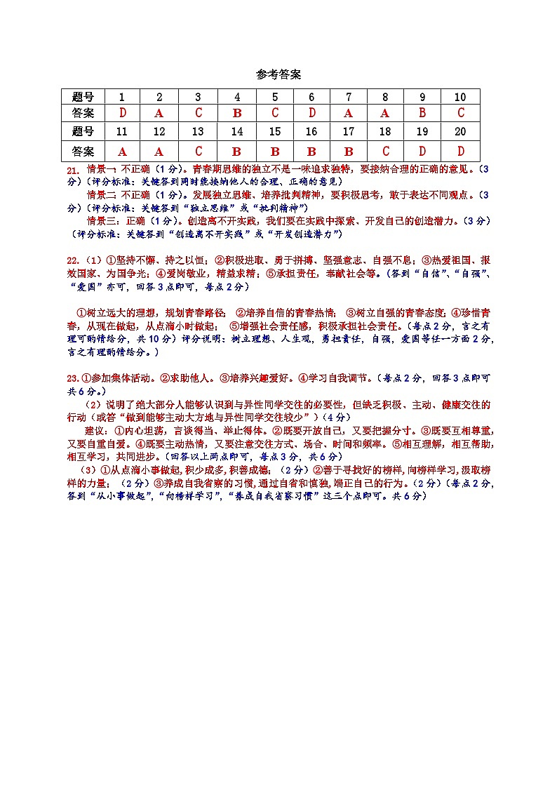 2023学年七下道法(参考答案)第1页