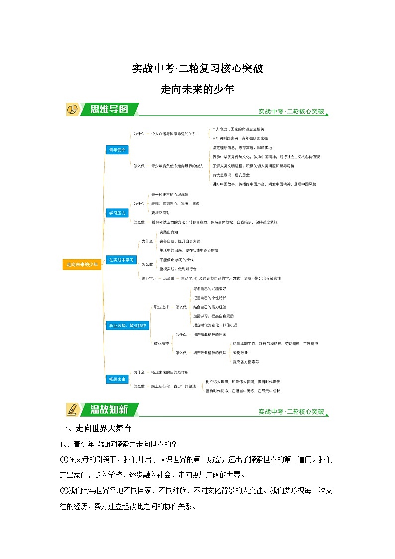 2024年道德与法治实战中考二轮提分复习核心突破——走向未来的少年(讲义)第1页