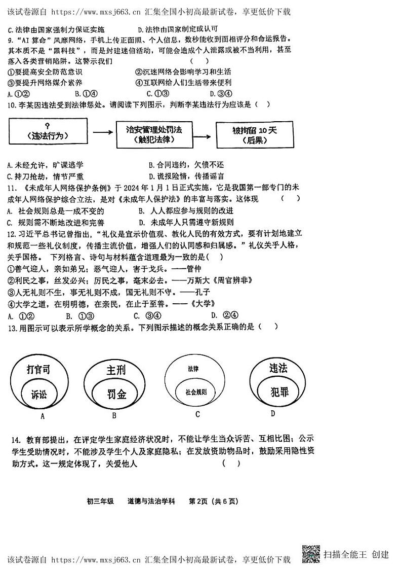 205,2024年江苏省扬州市梅岭中学教育集团第一次中考模拟道德与法治试题第2页