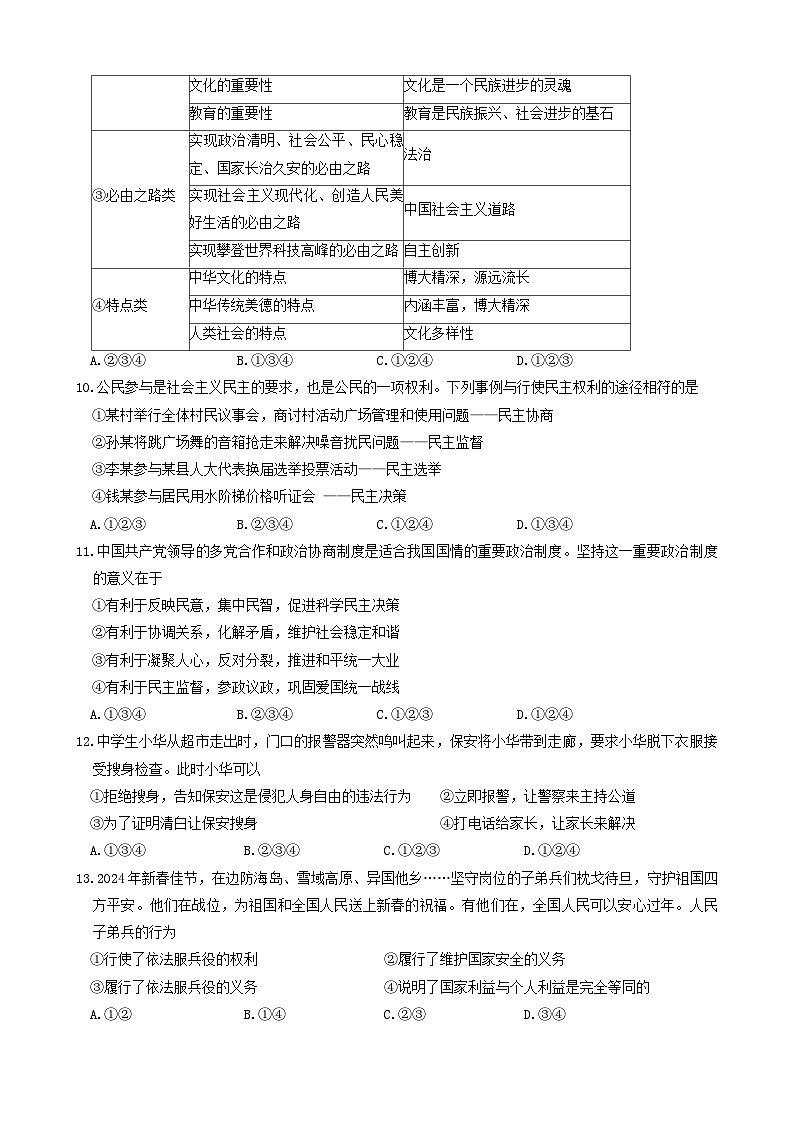 2024年云南省昭通市永善县中考二模道德与法治试题第3页