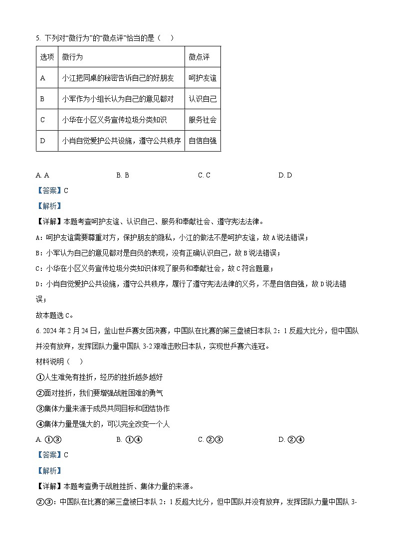 2024年湖南省中考模拟道德与法治试题(解析版)第3页