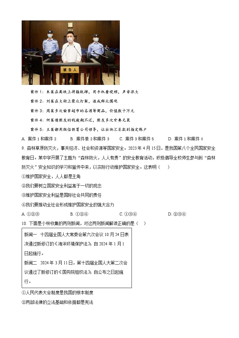 四川省眉山市東坡區(qū)松江鎮(zhèn)初級(jí)中學(xué) 2023-2024學(xué)年九年級(jí)下學(xué)期期中道德與法治試題（原卷版）第3頁(yè)