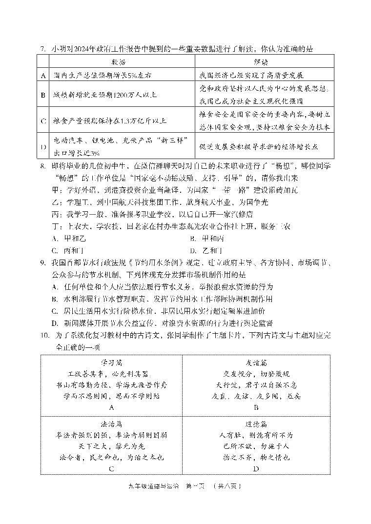 2024年山西省吕梁市孝义市中考三模道德与法治试题03