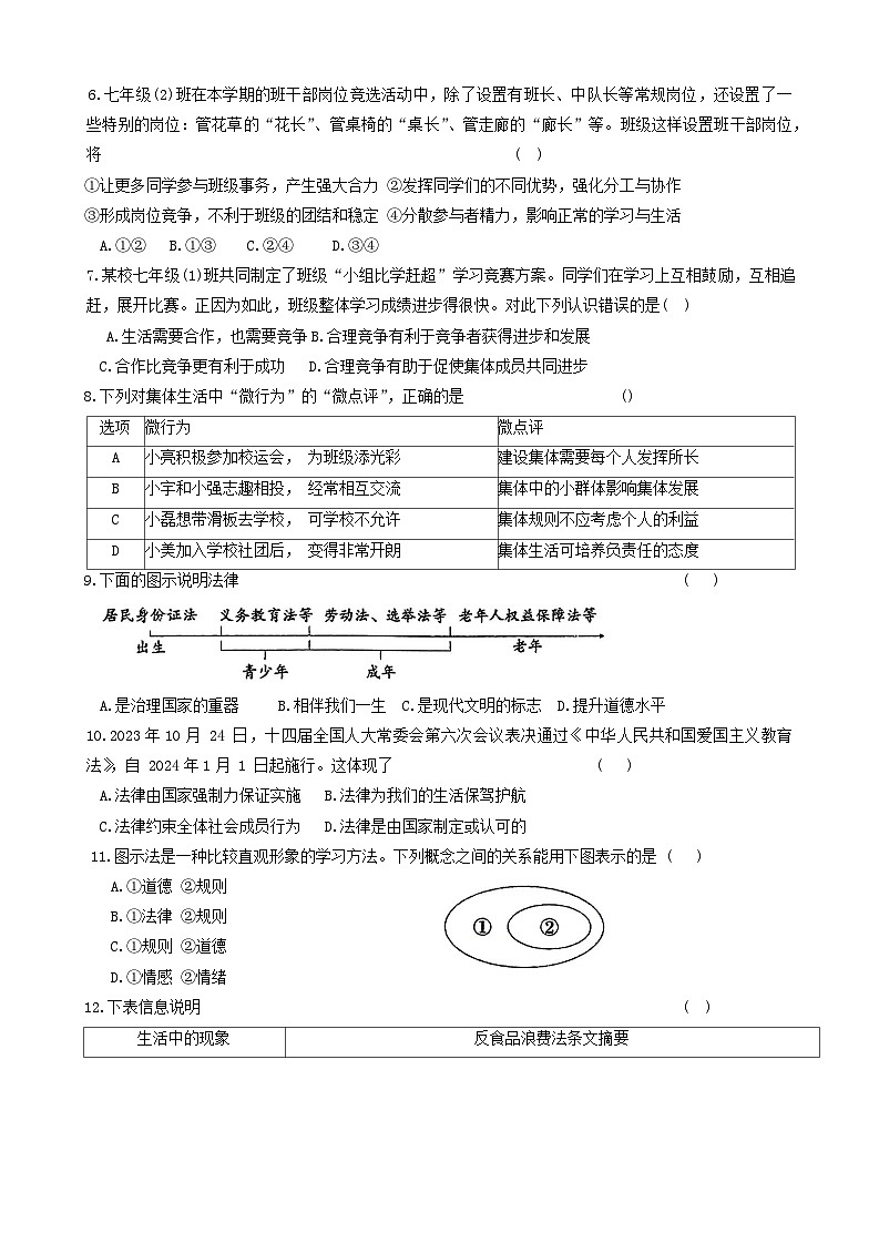 河南省周口市淮阳区2023-2024学年七年级下学期6月期末道德与法治试题第2页