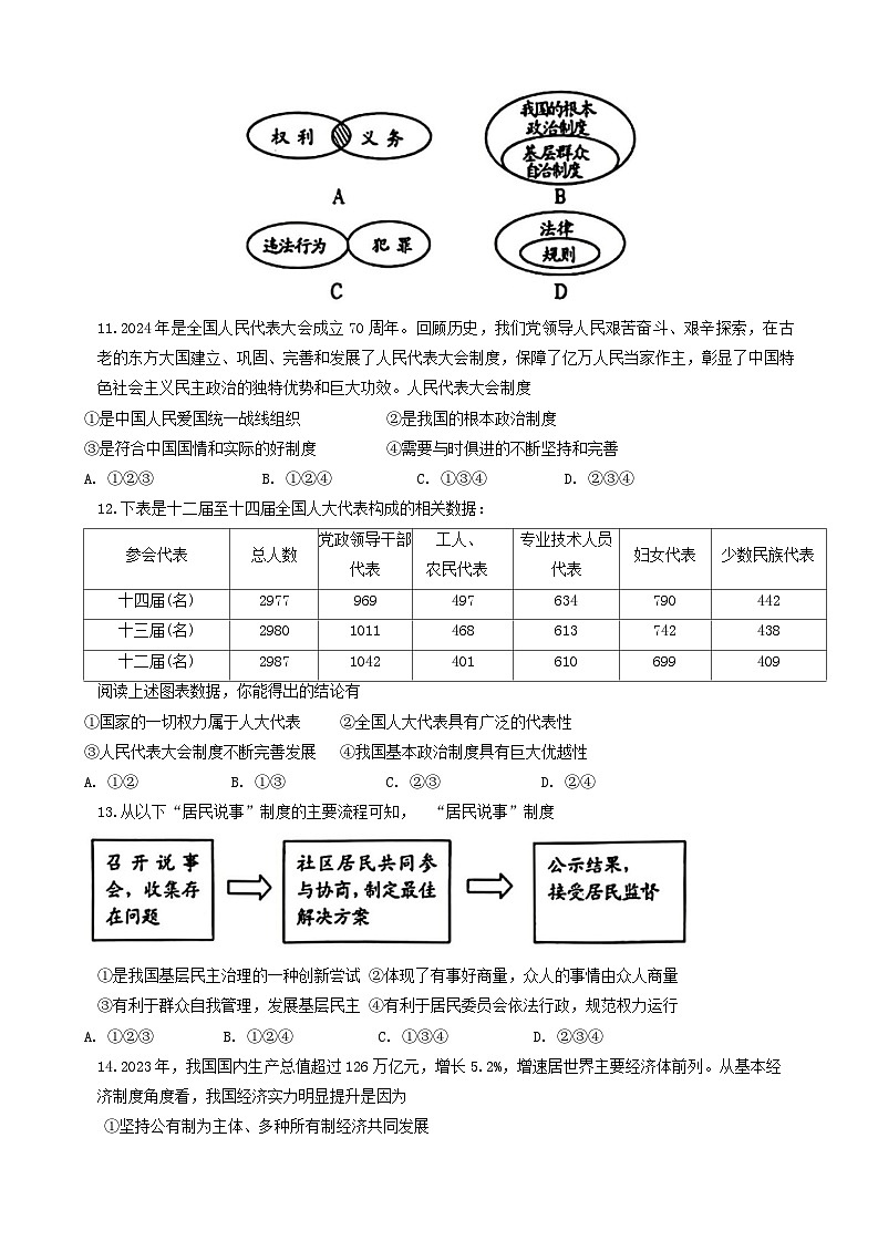 山东省济南市莱芜区2023-2024学年(五四学制)八年级下学期7月期末道德与法治试题第3页