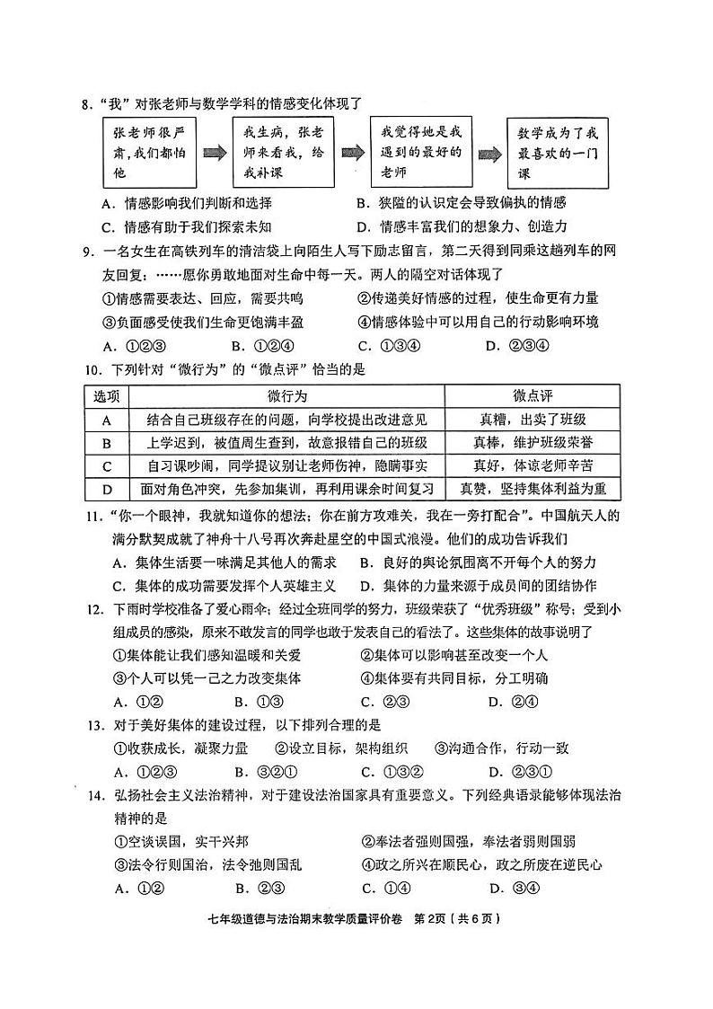 浙江省义乌市2023-2024学年七年级下学期6月期末道德与法治试题02