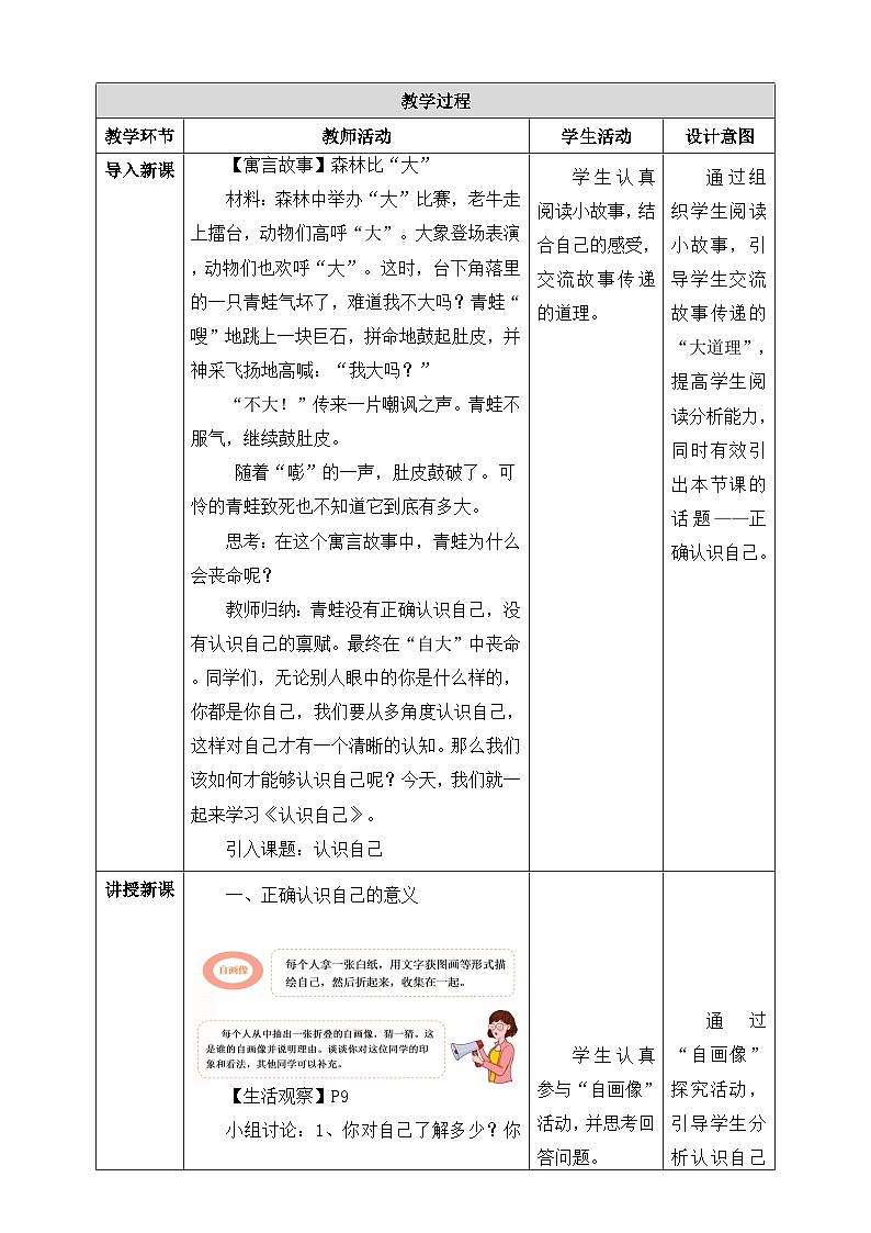 统编版(2024)七年级上册道德与法治第二课《正确认识自我》教案(两课时)02