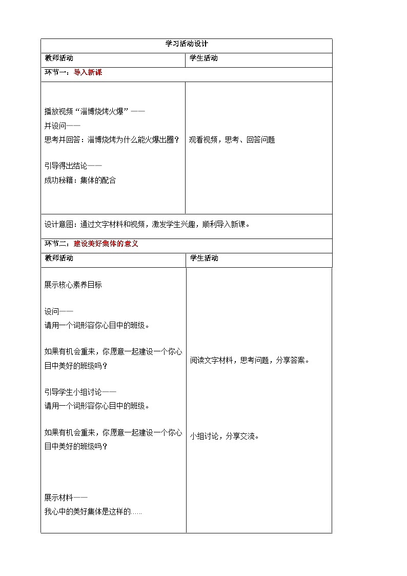 7.2共建美好集体-2024-2025学年七年级道德与法治上册单元同步教学设计(统编版2024新教材)第2页