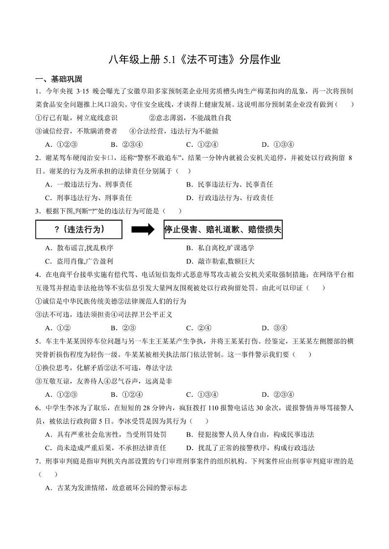 5.1 法不可违(分层作业)(含答案) 八年级道德与法治上册同步高效课堂(统编版)01