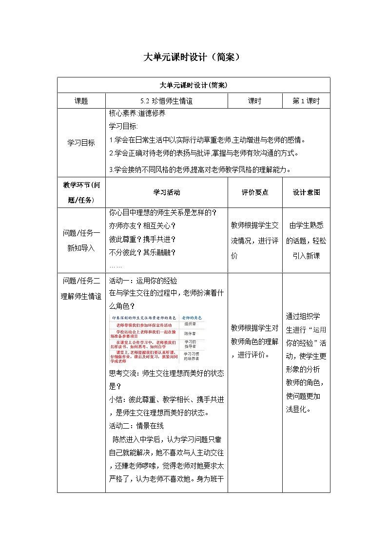 【大单元整体教学】部编版道德与法治七上5.2 珍惜师生情谊(课件+大单元教学设计+课时教案)01
