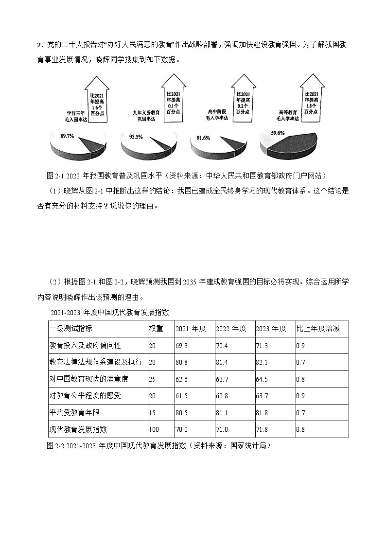 初中道德与法治.九年级上一单元材料练习题第2页