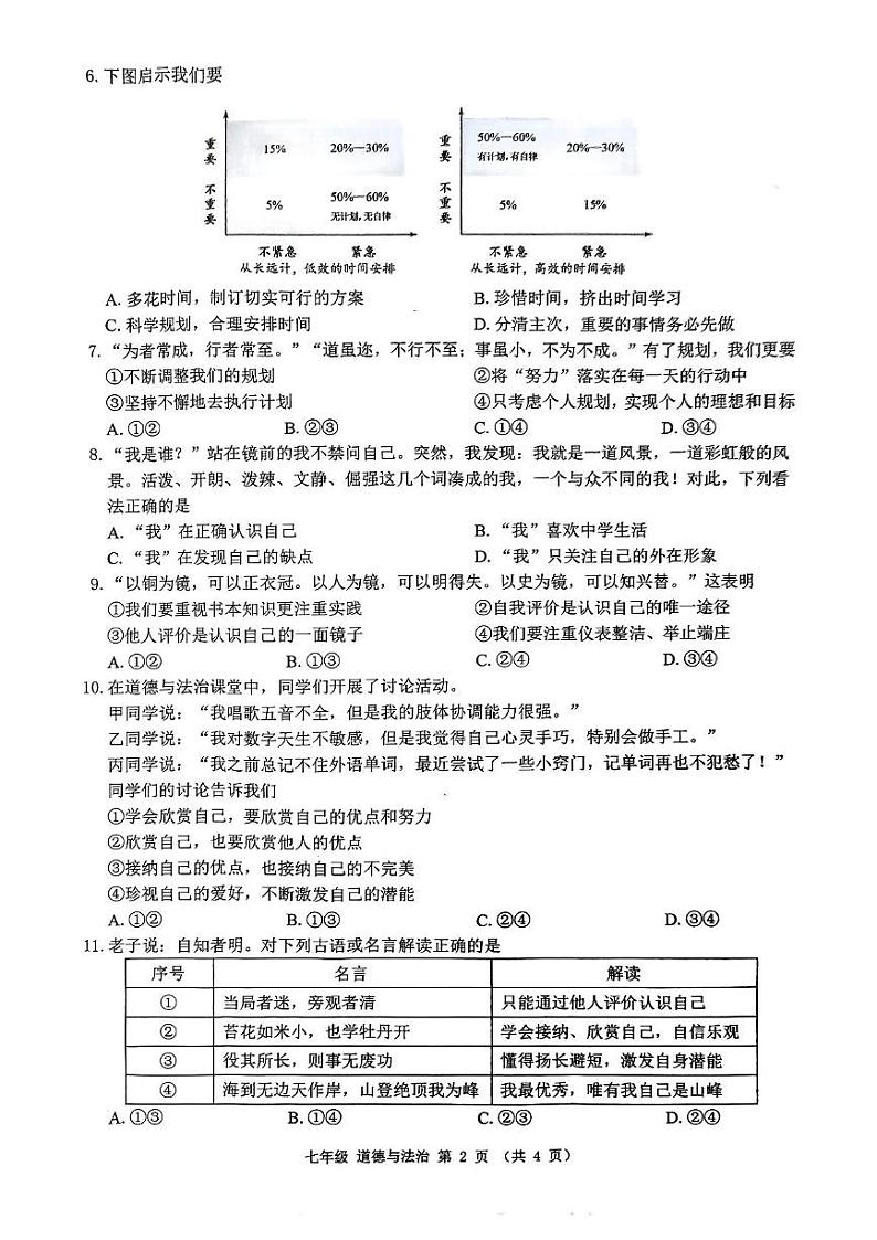 广西壮族自治区南宁市青秀区凤岭南路中学2024-2025学年七年级上学期10月月考道德与法治试题第2页
