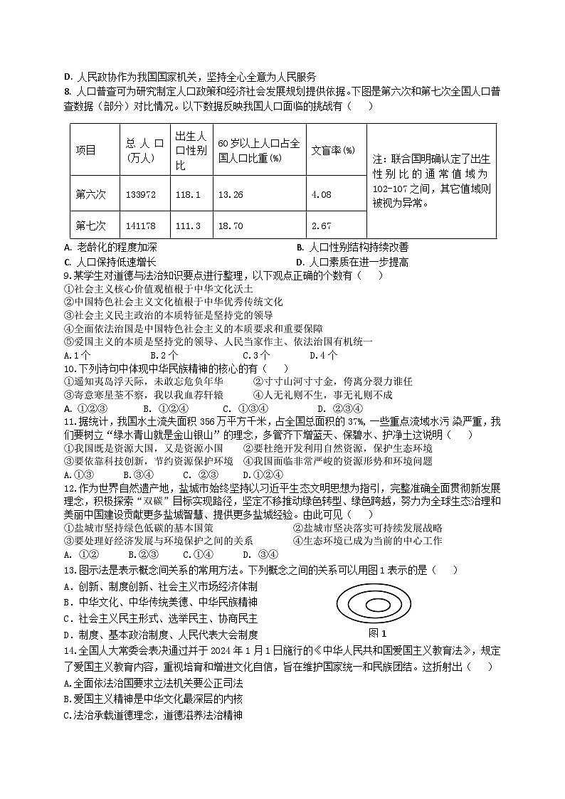 江苏省盐城市盐都区五校2024-2025学年九年级上学期11月期中联考道德与法治试题第2页