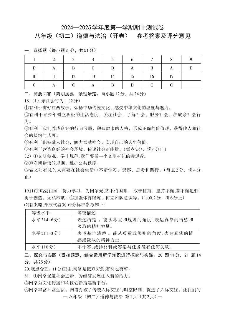 江西省南昌市2024-2025学年八年级上学期11月期中道德与法治试题01