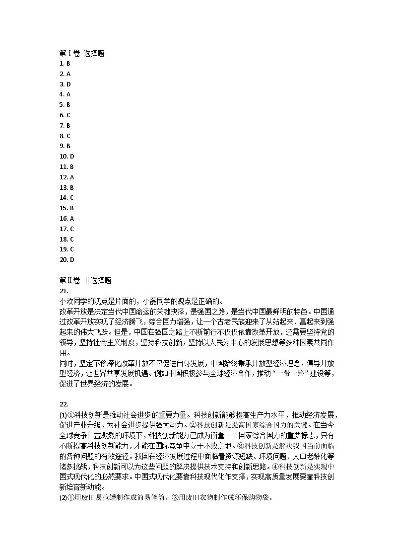 山东省泰安市岱岳区2024-2025学年(五四学制)九年级上学期期中道德与法治试题答案第1页