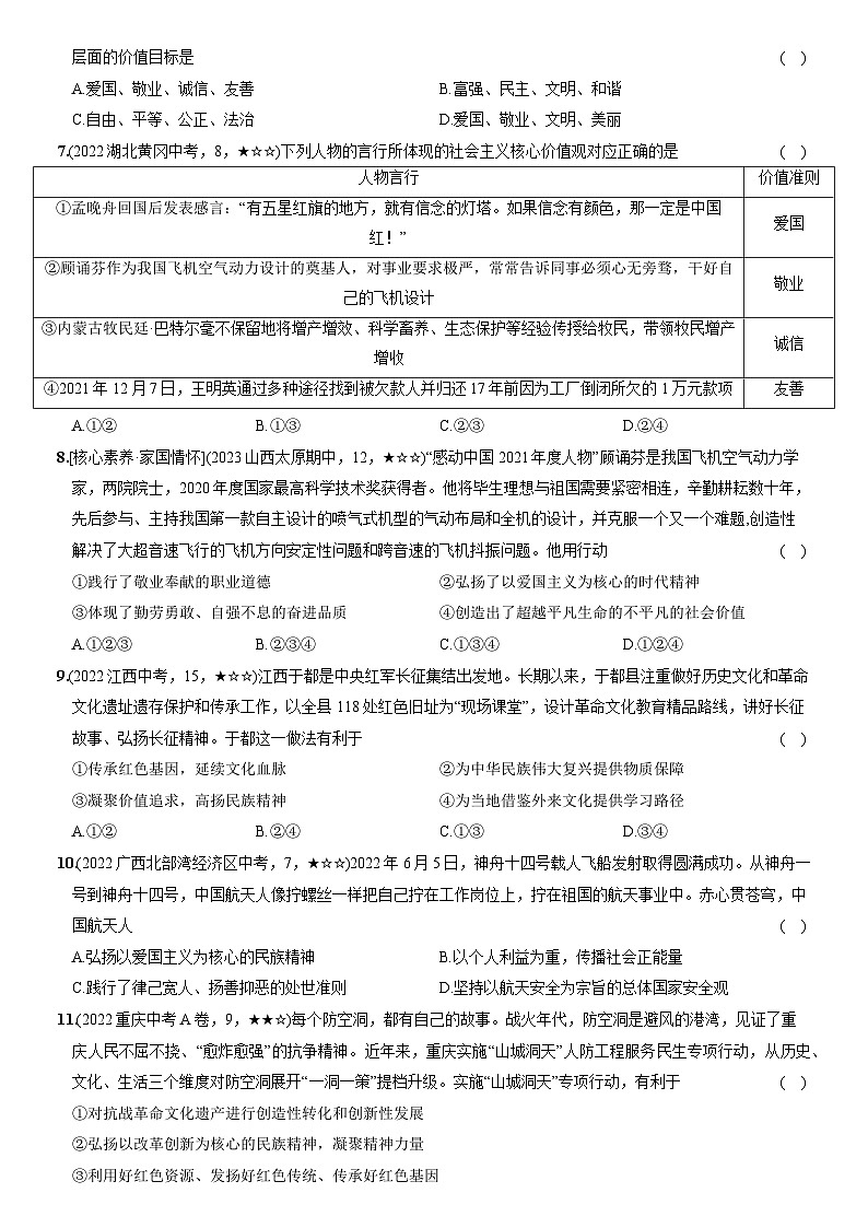 部编版九年级道德与法治上册新课标测试【卷12】专项素养巩固训练卷(三)凝聚价值追求(后附答案解析)第2页