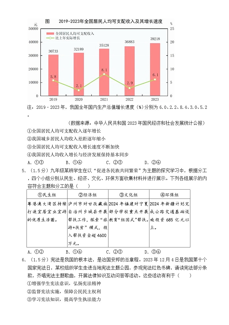 2024年四川省泸州市中考道德与法治真题+答案第2页