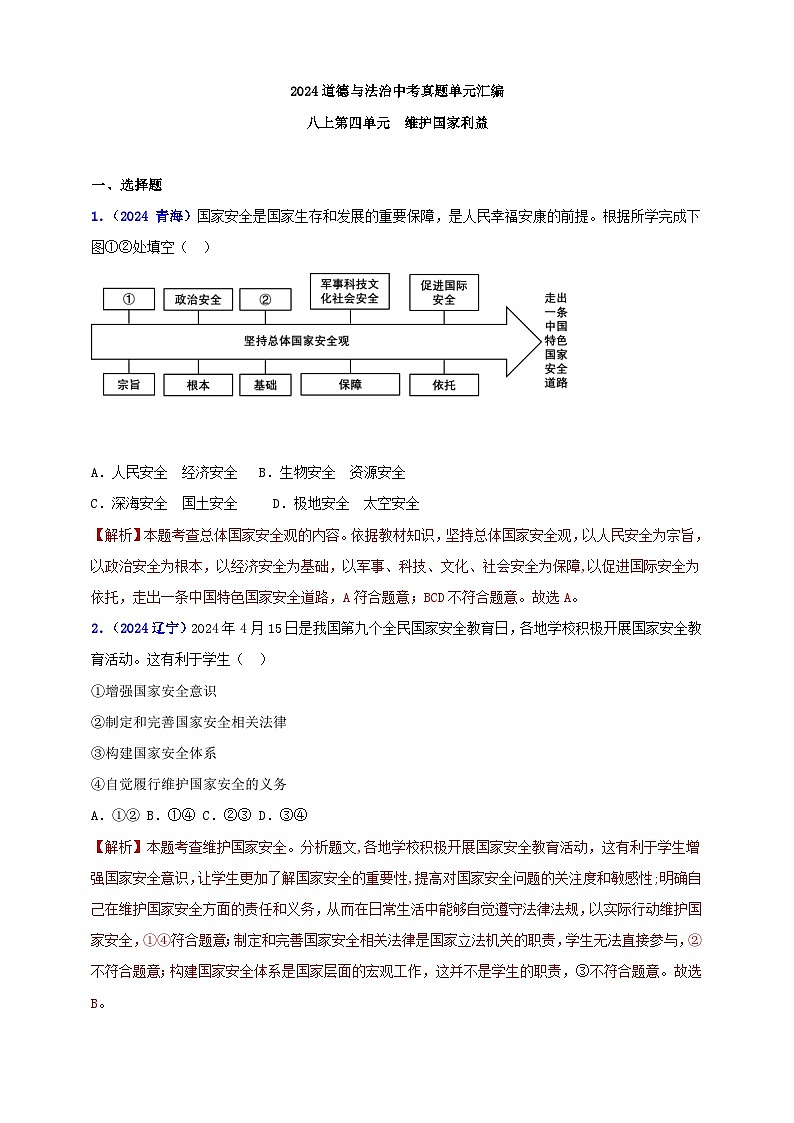 八上第四單元?維護(hù)國(guó)家利益（教師版）第1頁