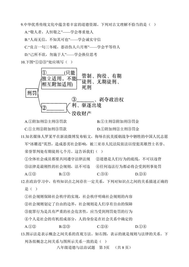2024~2025学年山东省聊城临清市八年级(上)期中政治试卷(版含答案)第3页