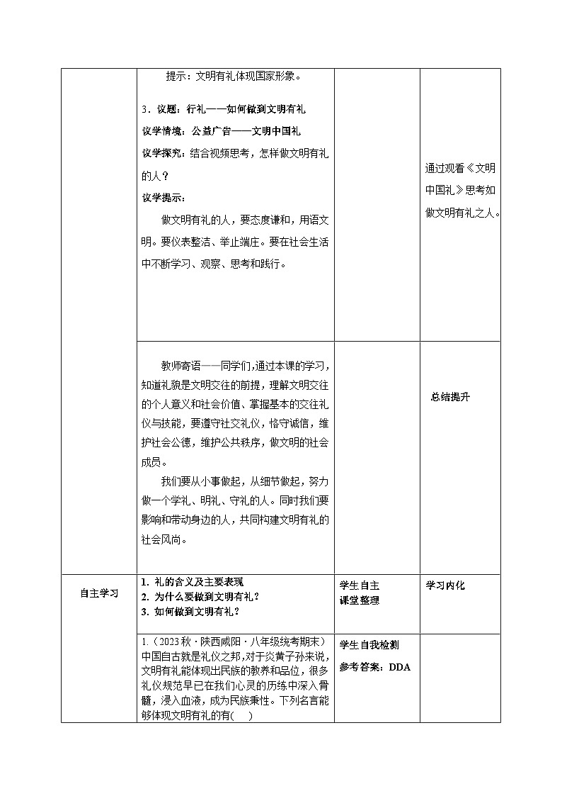 部编人教版初中道德与法治八年级上册8.4.2以礼待人(教案)第2页