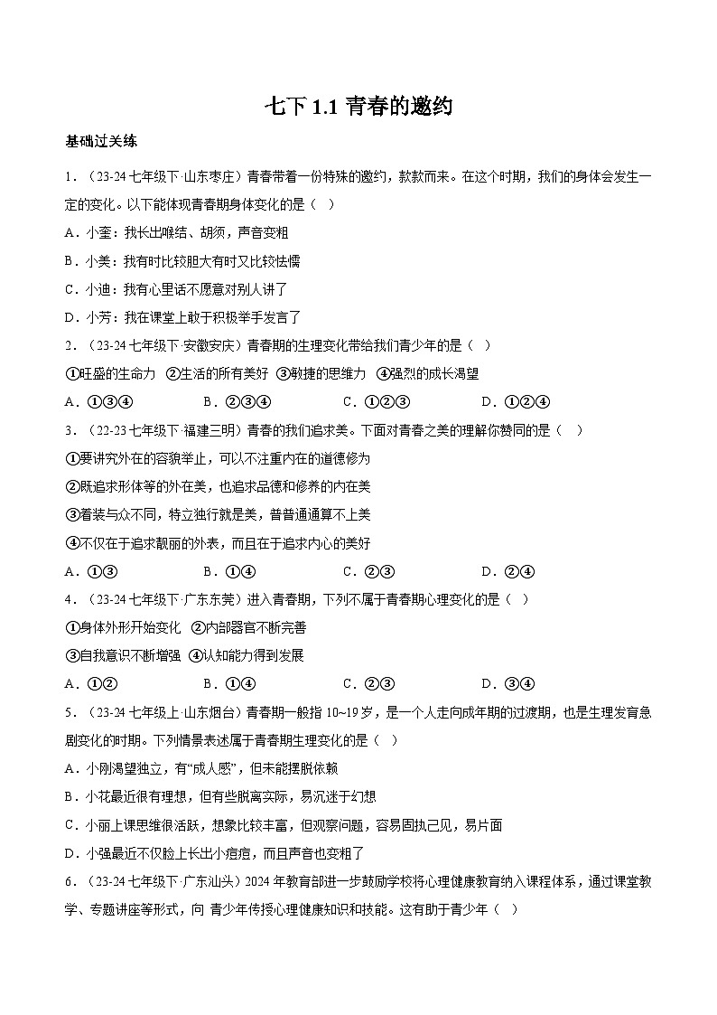 1.1青春的邀约(分层作业)原卷版第1页