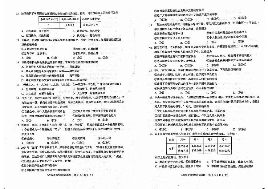 云南省盤龍區(qū)2024-2025學(xué)年八年級上學(xué)期期末檢測道德與法治試題第2頁