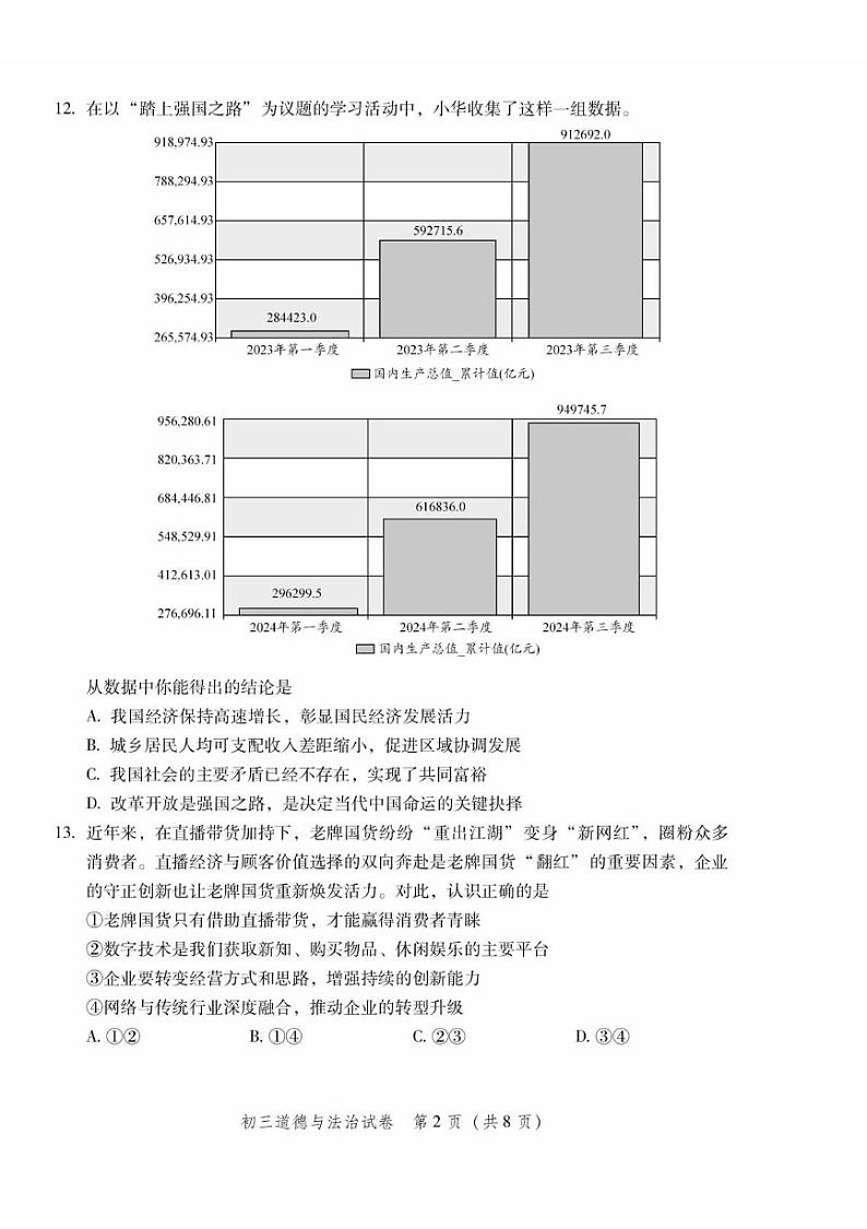 北京市平谷区2024-2025学年九年级上学期期末考试道德与法治试卷第2页