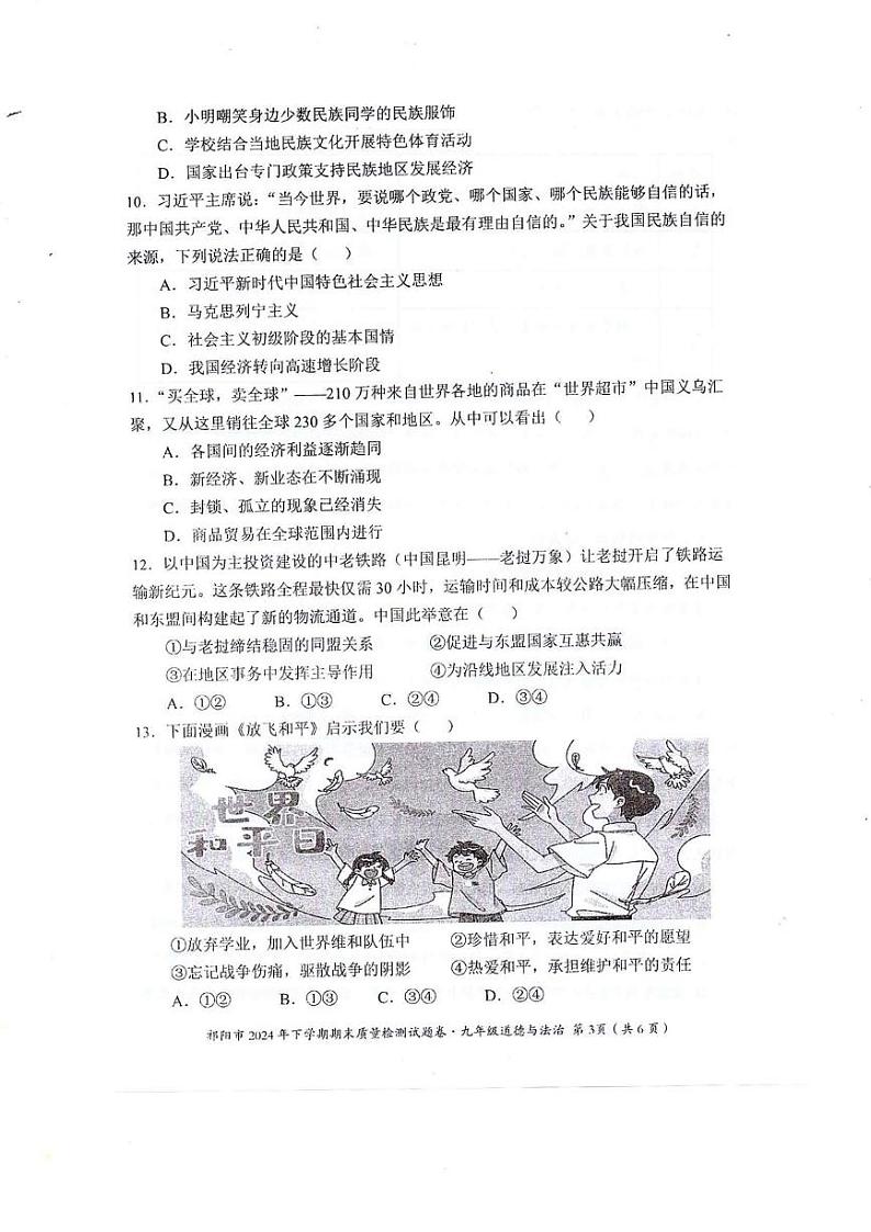 湖南省永州市祁阳市2024-2025学年九年级上学期期末质量检测道德与法治试卷第3页