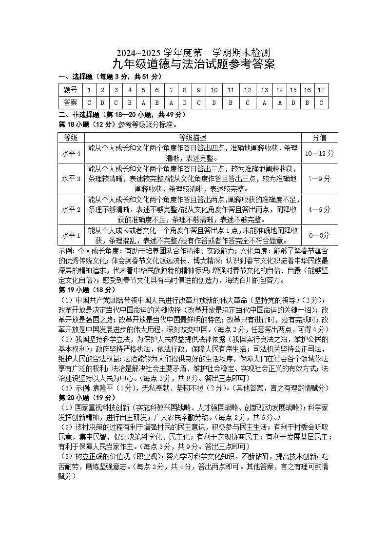 道法1.8九上期末参考答案第1页