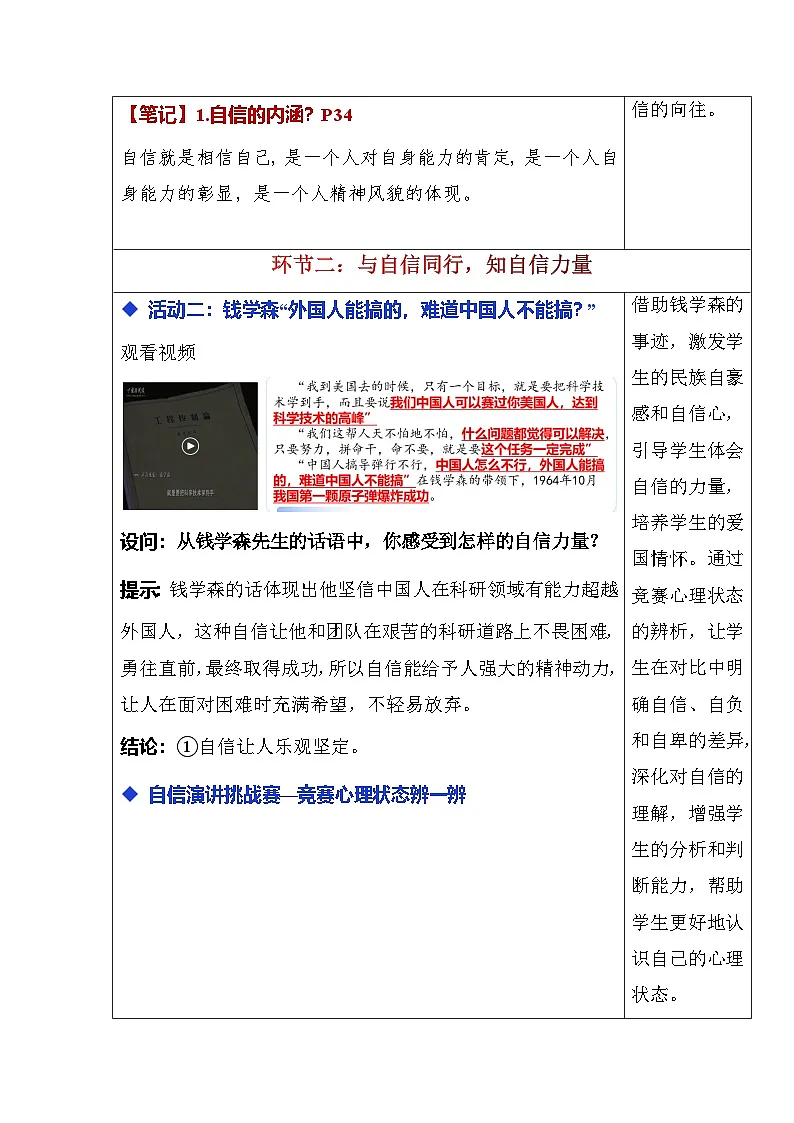 4.1人要有自信(教学设计) -2024-2025学年统编版道德与法治七年级下册第3页