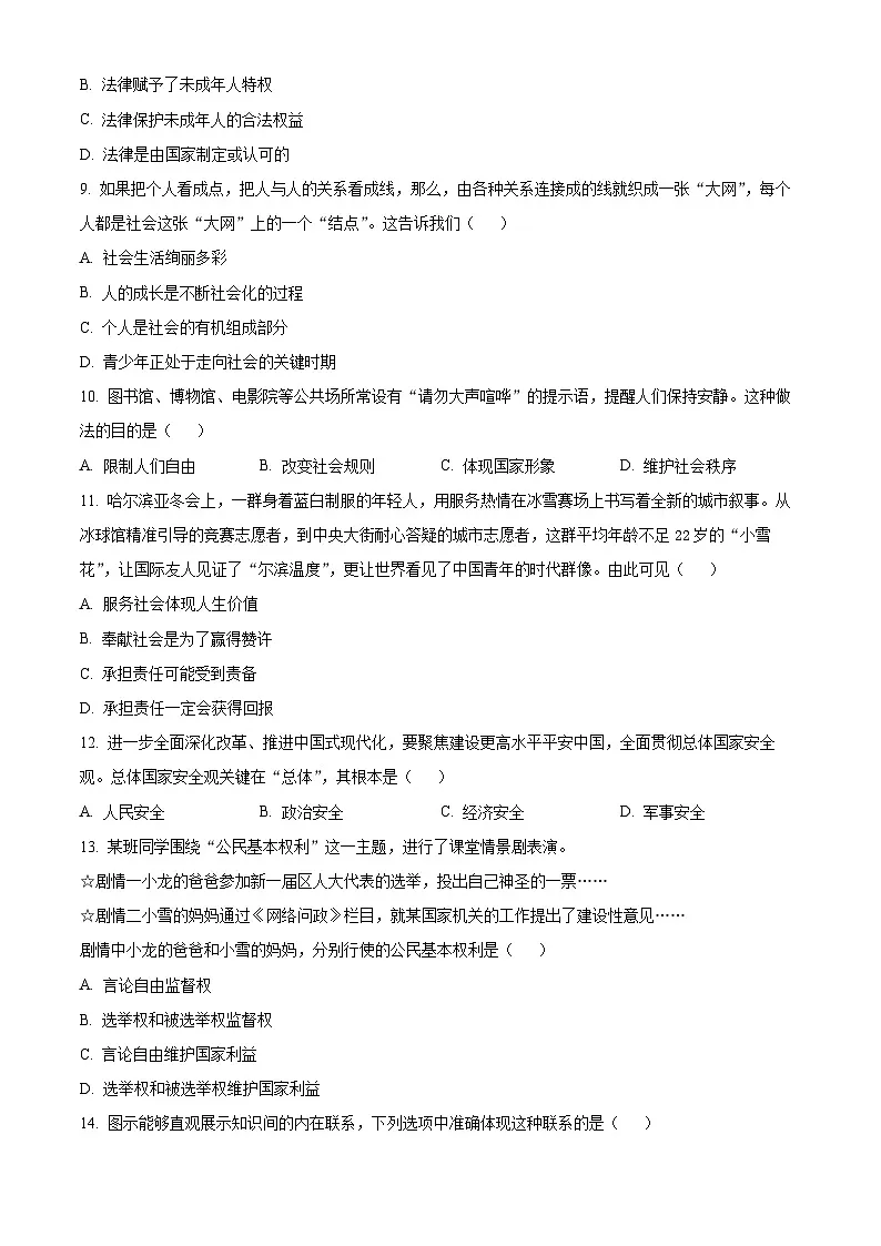 2025年黑龙江省齐齐哈尔市中考一模道德与法治试题(原卷版+解析版)第3页