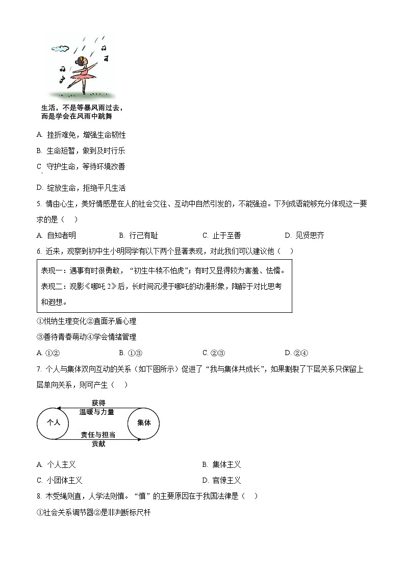 2025年江苏省高邮市中考一模道德与法治试题(中考模拟)第2页