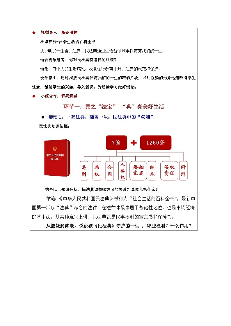 10.1认识民法典(教学 设计)2024-2025学年七年级道德与法治下册(统编版2024)第2页