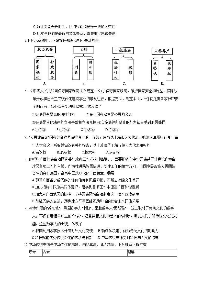 2025届广东省英德市中考道德与法治检测试题(一模)含答案第2页