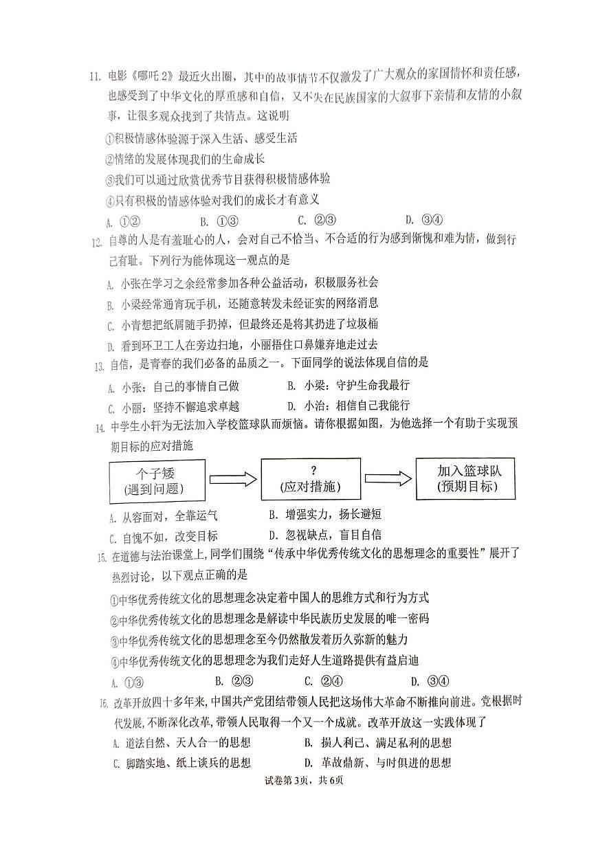广东省惠州市博罗县2024-2025学年七年级下学期5月月考道德与法治试题第3页