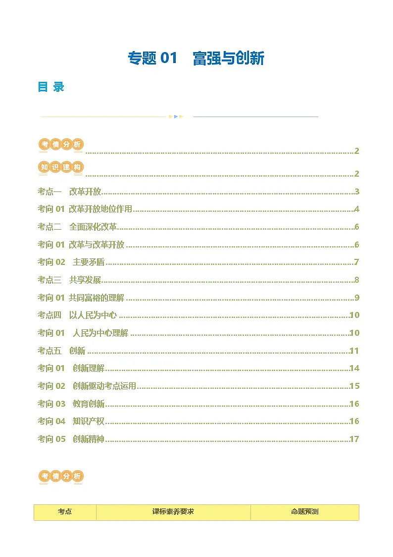 专题01 富强与创新 (讲义)-2024年中考道德与法治一轮复习讲练测(全国通用)-A4第1页