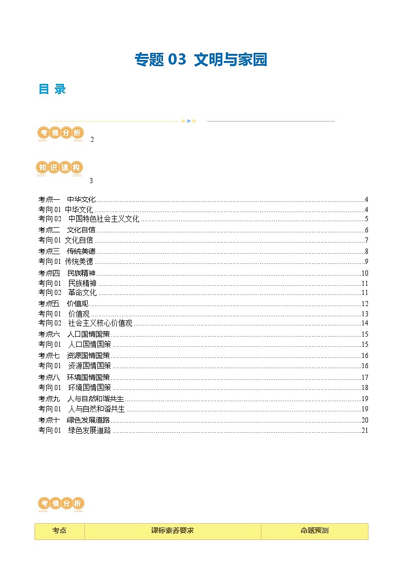 专题03 文明与家园(讲义) -2024年中考道德与法治一轮复习讲练测(全国通用)-A4第1页