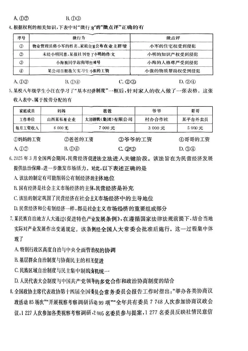 山西省吕梁市中阳县部分学校2024-2025学年八年级下学期5月月考道德与法治试题第2页