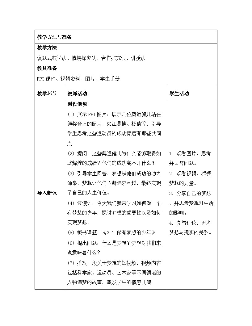 统编版(2024)七年级上册道德与法治《3.1 做有梦想的少年》教案第3页