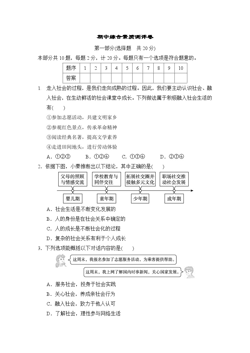 道德与法治八年级上册期中综合素质测评卷（含答案）