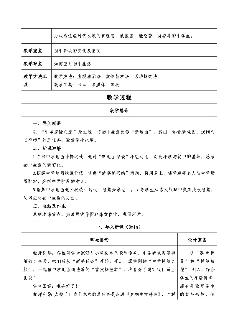 1.1《奏响中学序曲》教学设计 -2025-2026学年统编版道德与法治七年级上册第2页