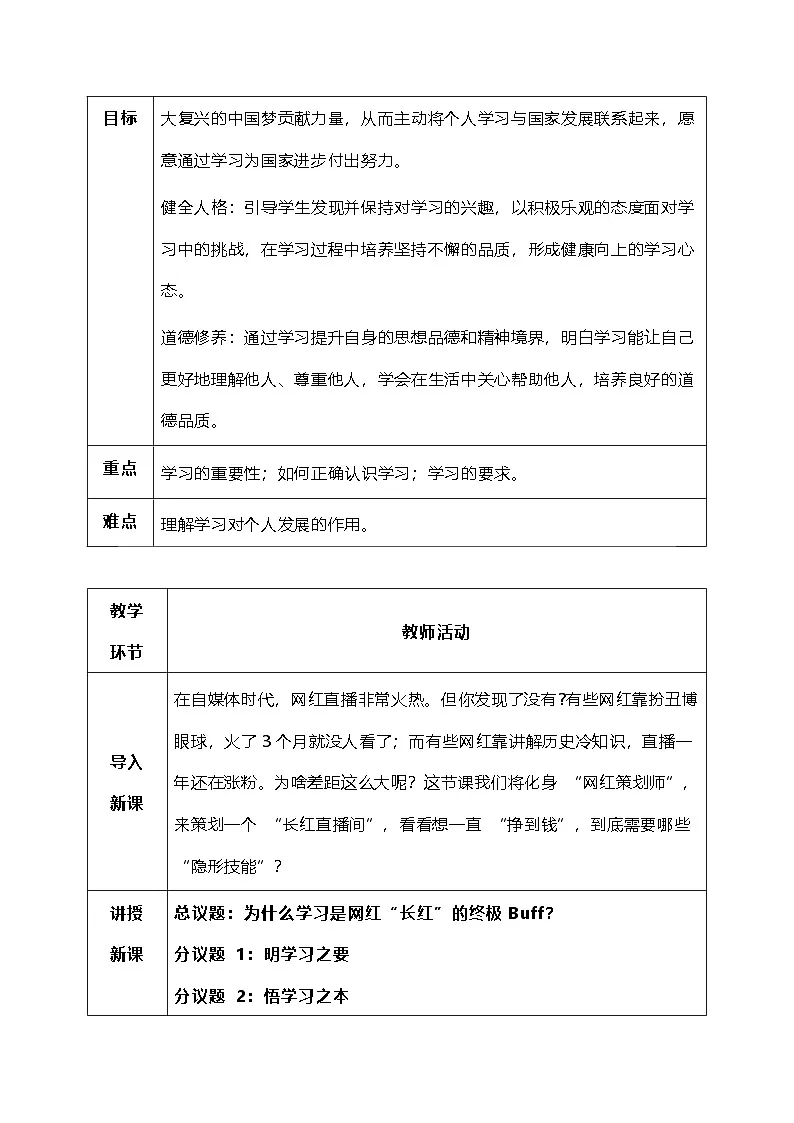 3.2《学习成就梦想》教学设计 -2025-2026学年统编版道德与法治七年级上册第2页