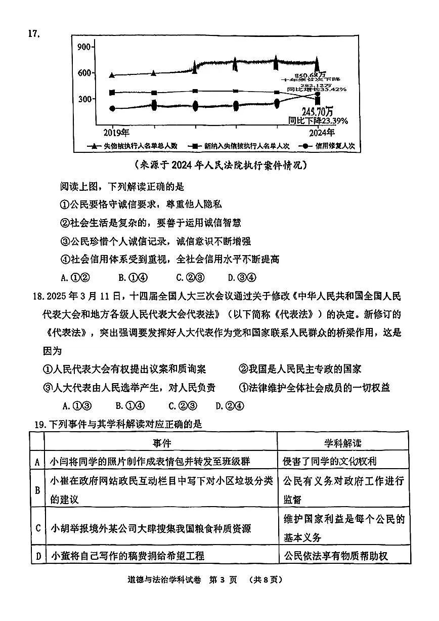 2025北京一七一中初三(上)开学考道德与法治第3页
