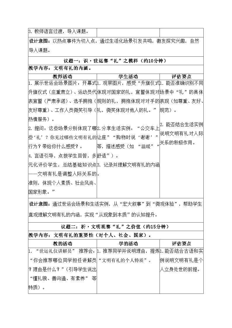 5.1文明有礼教学设计 道德与法治 八年级上册 统编版第2页